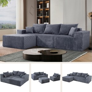 4-Piece L-Shaped Corduroy Modular Sectional Sofa with Spacious Chaise Lounge, Convertible, No Assembly Needed - 1 of 4