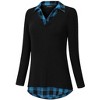 Women's Long Sleeve V Neck Contrast Collared Shirts Patchwork Work Blouse Tunics Tops - 2 of 4