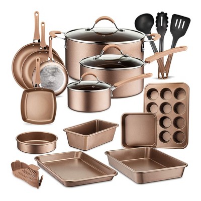 NutriChef 20 Piece Metallic Nonstick Ceramic Pots and Pan Baking Set with  Lids and Utensils - gold Bronze