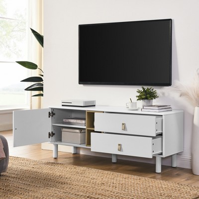 Farmhouse TV Stand for 60 Inch Television Stand, Entertainment Center with Open Shelf, Rustic Media Console TV Cabinet for Living Room, Gray