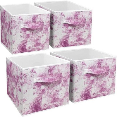 Sorbus 11 Inch 4 Pack Foldable Fabric Storage Cube Bins with Handles - for Organizing Pantry, Closet, Nursery, Playroom, and More  (Tie-Dye Pink)