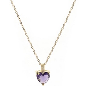Birthstone Heart Necklace for Women, 14K Gold Plated with Cubic Zirconia Accents - 1 of 4