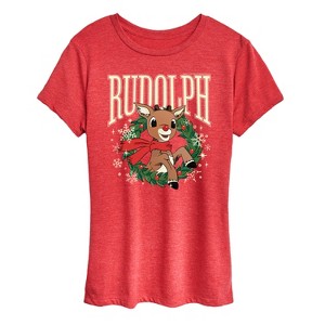 Women's - Rudolph - Rudolph Wreath Collegiate Short Sleeve Graphic T-Shirt - 1 of 4