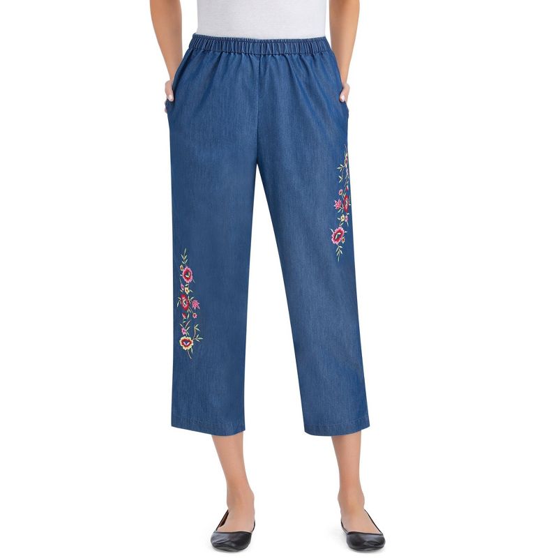 Collections Etc Embroidered Denim Capri Pants, 4 of 6