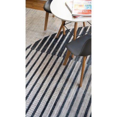 Astra Ivory Blue Geometric Mid-Century Modern Washable Area Rug