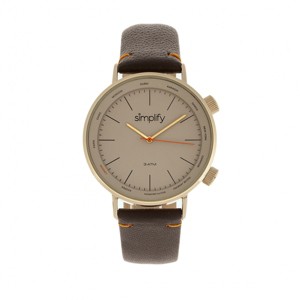 Simplify The 3300 Leather-Band Watch - Dark Brown/Gold - 1 of 3