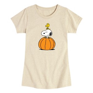 Girls' - Peanuts - Snoopy Woodstock Pumpkin Short Sleeve Graphic T-Shirt - 1 of 3