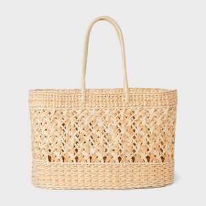 Straw Tote Handbag - Shade & Shore™ Ivory XL: Woven Paper Shell, Structured Shape - 1 of 4