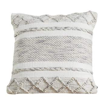 Deerlux 16 Handwoven Cotton Throw Pillow Cover with Small White Tufted Diamond Pattern and Tassel Corners, White