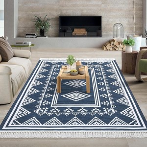 Bedroom Area Rug Boho Accent Throw Floor Cover Non Slip Stain Resistant Rug Farmhouse Bordered Carpet for Living Room Bedroom Home Decor - 1 of 4
