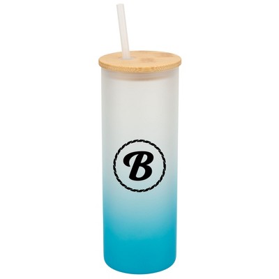 Elanze Designs B Monogram Letter Initial Rope Circle Wrap-Around Design 25 Ounce Frosted Gradient Glass On-The-Go Coffee Travel Skinny Tumbler Mug