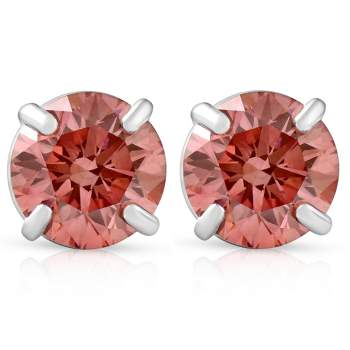 Pompeii3 1/2Ct Pink Lab Created Diamond Screw Back Studs Earrings 14K White Gold