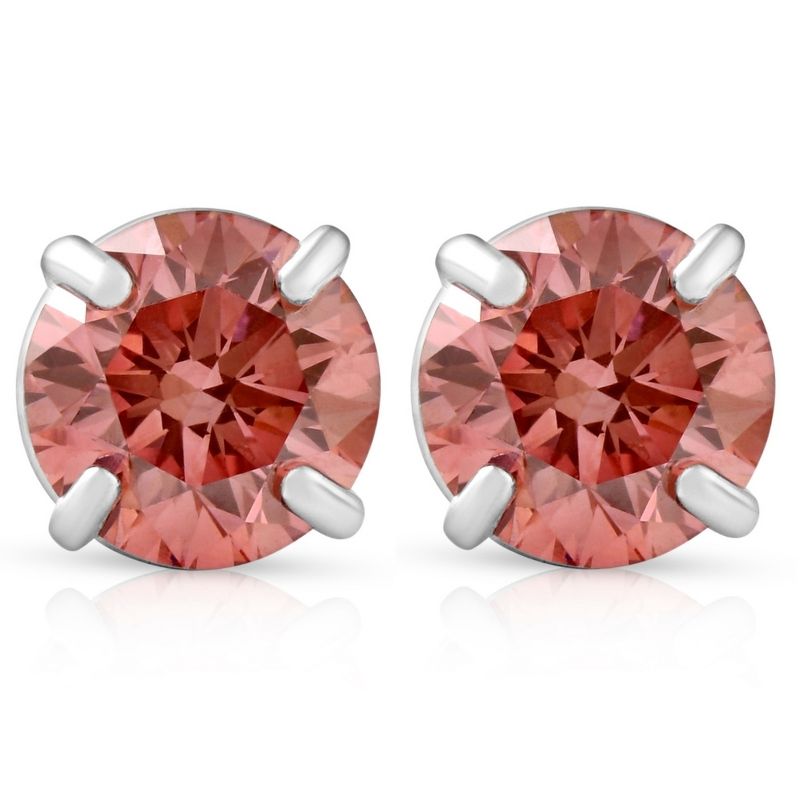 Pompeii3 1/2Ct Pink Lab Created Diamond Screw Back Studs Earrings 14K White Gold, 1 of 6