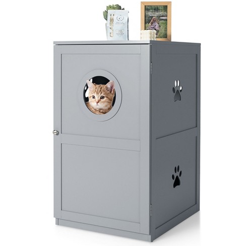 Costway 2 tier Litter Box Enclosure Furniture Hidden Cat House W Anti toppling Device Grey Target