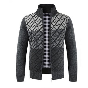 Gioberti Men's Full Zip Block Design Cardigan Sweater With Soft Brushed Flannel Lining - 1 of 2