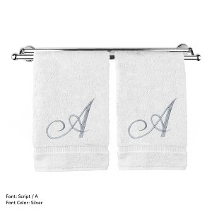 BC BARE COTTON Monogrammed Hand Towel, 100% Turkish Cotton - Set of 2 - White - Silver Script - 1 of 1