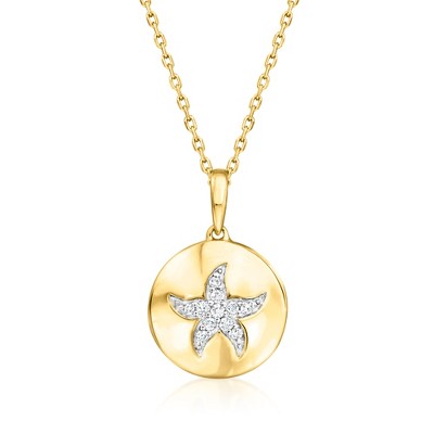 Ross-Simons Diamond Starfish Disc Pendant Necklace in 18kt Gold Over Sterling