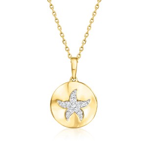 Ross-Simons Diamond Starfish Disc Pendant Necklace in 18kt Gold Over Sterling - 1 of 3