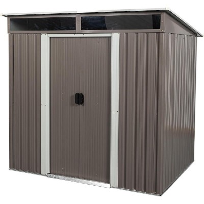 Acekool 6x5 FT Metal Outdoor Storage Shed, Sliding Lockable Doors, Vent, Complete Foundation, Brown