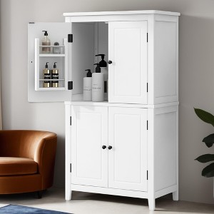 Elegant Bathroom Floor Storage Cabinet, Bathroom Storage Unit, Freestanding Cabinet with 4 Doors, Adjustable Shelves - Leovsnove - 1 of 4