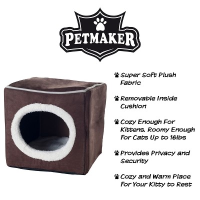 Dark Coffee Microfiber Orthopedic Enclosed Cube Pet Bed