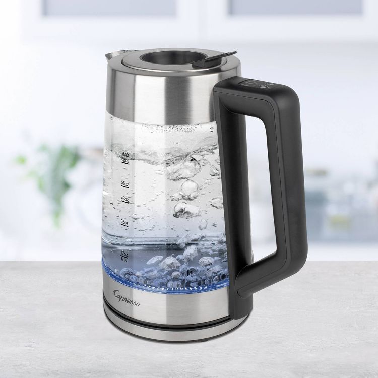 Capresso H2O Glass Select Electric Water Kettle: 68oz Rapid-Boil, LED Indicator, Stainless Steel Lid, 1500W Heater, 2 of 15