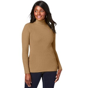 Jessica London Women's Plus Size Ribbed Cotton Turtleneck Sweater - 1 of 4