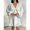 Coolmee Women's Sexy Tunic Midi Dress Long Sleeve Deep V Neck Casual Loose Flowy Swing Hem Dresses - 2 of 4