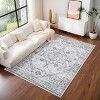 Washable Vintage Rug Distressed Floral Print Retro Accent Mat Non Slip Low Pile Carpet for Large Spaces Bedroom - 2 of 4