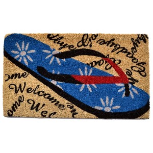 HomeRoots 18" X 30" Red White and Blue Coir Flip Flop Welcome Outdoor Door Mat - 1 of 4