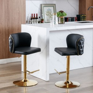 CAVINAS Barstools Set of 2, Height Adjustable PU Leather Swivel Bar Stool with Metal Leg, Counter Stool Chair for Kitchen, Dining Room - 1 of 4