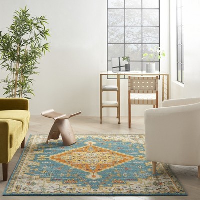 Turquoise Ivory Medallion 4' x 6' Synthetic Area Rug