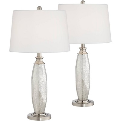 360 Lighting Contemporary Table Lamps Set of 2 with Table Top Dimmers Mercury Glass White Drum for Living Room Bedroom Home Office