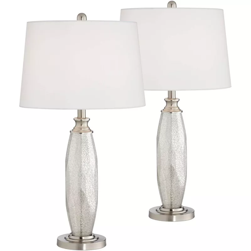 Mercury Glass Column White Drum Shade, Mercury Glass Table Lamps Set Of 2