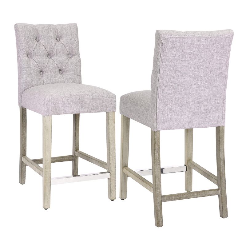 WestinTrends 24" Linen Fabric Tufted Counter Stool (Set of 2), 3 of 4