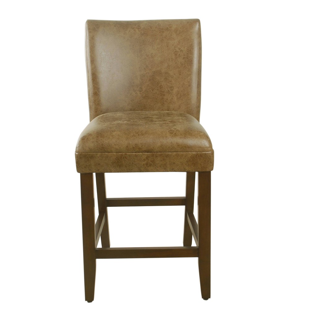 Photos - Chair 24" Faux Leather Luxury Counter Height Barstool Distressed Brown - HomePop