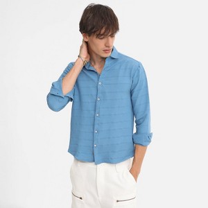 Campus Sutra Men Men's Sky Blue Chevron-Textured Shirt - 1 of 4