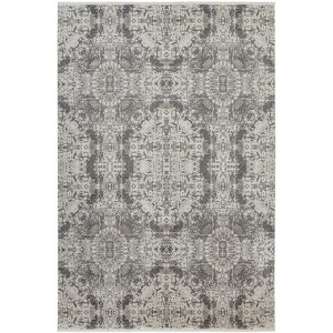 Ivory Taupe and Gray Abstract Power Loom Distressed Area Rug With Fringe - 1 of 4