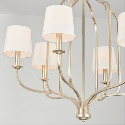 Elegant Ophelia 6-Light Chandelier with White Fabric Shades and Winter Gold Finish