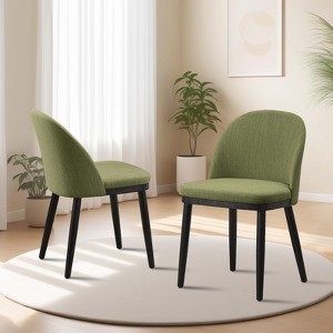 Mid-Century Modern Dining Chair - Curved Upholstered Back & Rubberwood Legs, Armless Kitchen Side Chairs for Home Cafes/Compact Dinettes - 1 of 4