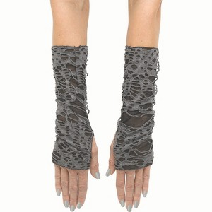 Fun World Black & Gray Long Tattered Fingerless Sleevelets Costume Accessory - Gray - 1 of 1