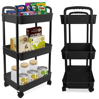 LunaLulinlk Bathroom Cart with Wheels Kitchen Small Storage Cart 3 Tier Rack Rolling Cart Organizer Shelf, Black