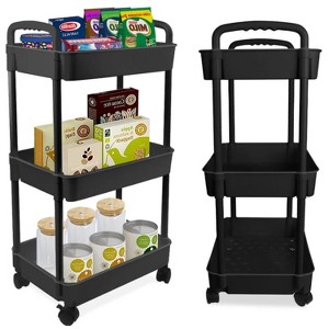 LunaLulinlk Bathroom Cart with Wheels Kitchen Small Storage Cart 3 Tier Rack Rolling Cart Organizer Shelf, Black - 1 of 4