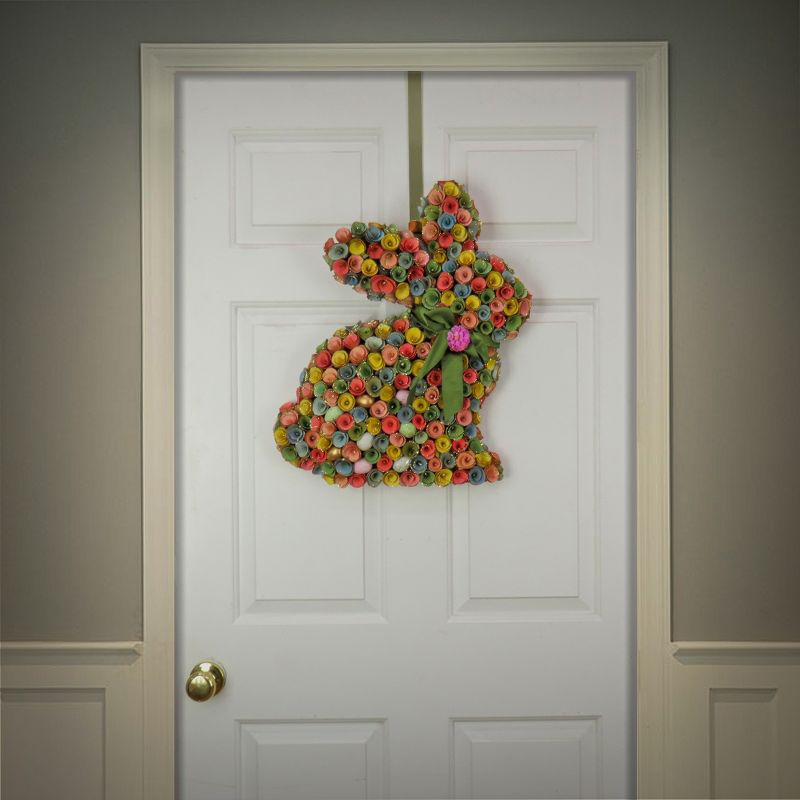 18" Artificial Hanging Bunny Silhouette with Multicolor Flower Blooms and Ribbon - National Tree Company, 2 of 5