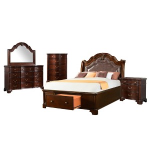 5pc Tomlyn Queen Storage Bedroom Set Dark Cherry - Picket House Furnishings, Size: 5 Piece Queen