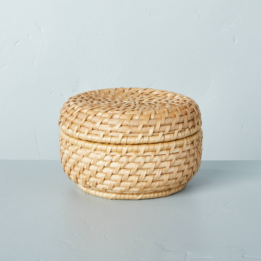 Photos - Other Decoration Small 3"x5" Woven Basket with Lid Natural - Hearth & Hand™ with Magnolia: Decorative, Farmhouse Style, Rattan Storage