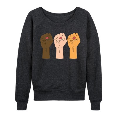 Women's - Instant Message - Hands Fist Lightweight French Terry Wide Neck Long Sleeve Graphic Shirt