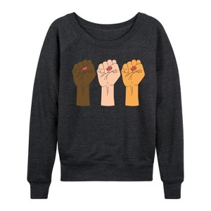 Women's - Instant Message - Hands Fist Lightweight French Terry Wide Neck Long Sleeve Graphic Shirt - 1 of 4