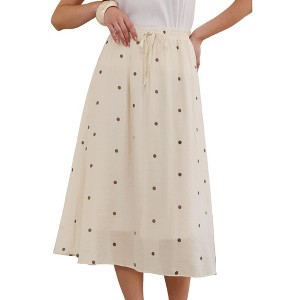 INSPIRE CHIC Women's Vintage Polka Dots Casual Pleated Elastic Waist Midi A-Line Skirts - 1 of 4