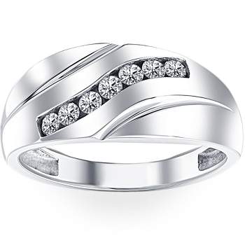 Pompeii3 Mens 1/3ct Diamond Wedding Ring 10k White Gold Anniversary Band